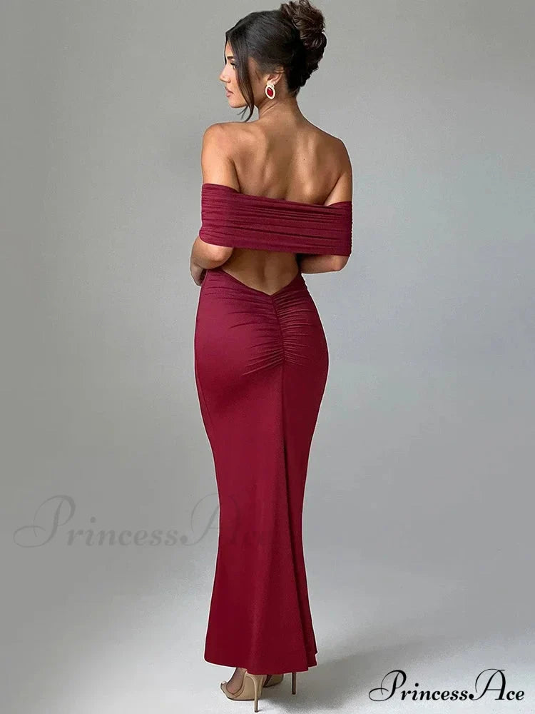 Sexy Strapless Backless Maxi Dress - Solid Off-shoulder Sleeveless Bodycon Party Dress