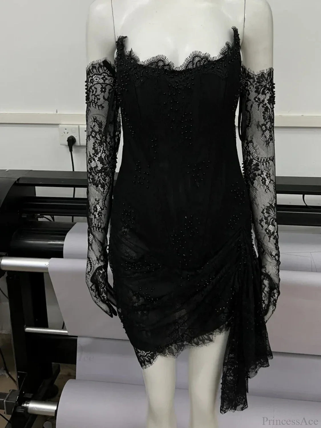 Sexy Strapless Corset Lace Mini Dress Asymmetrical Draped Celebrity Cocktail Party Dress