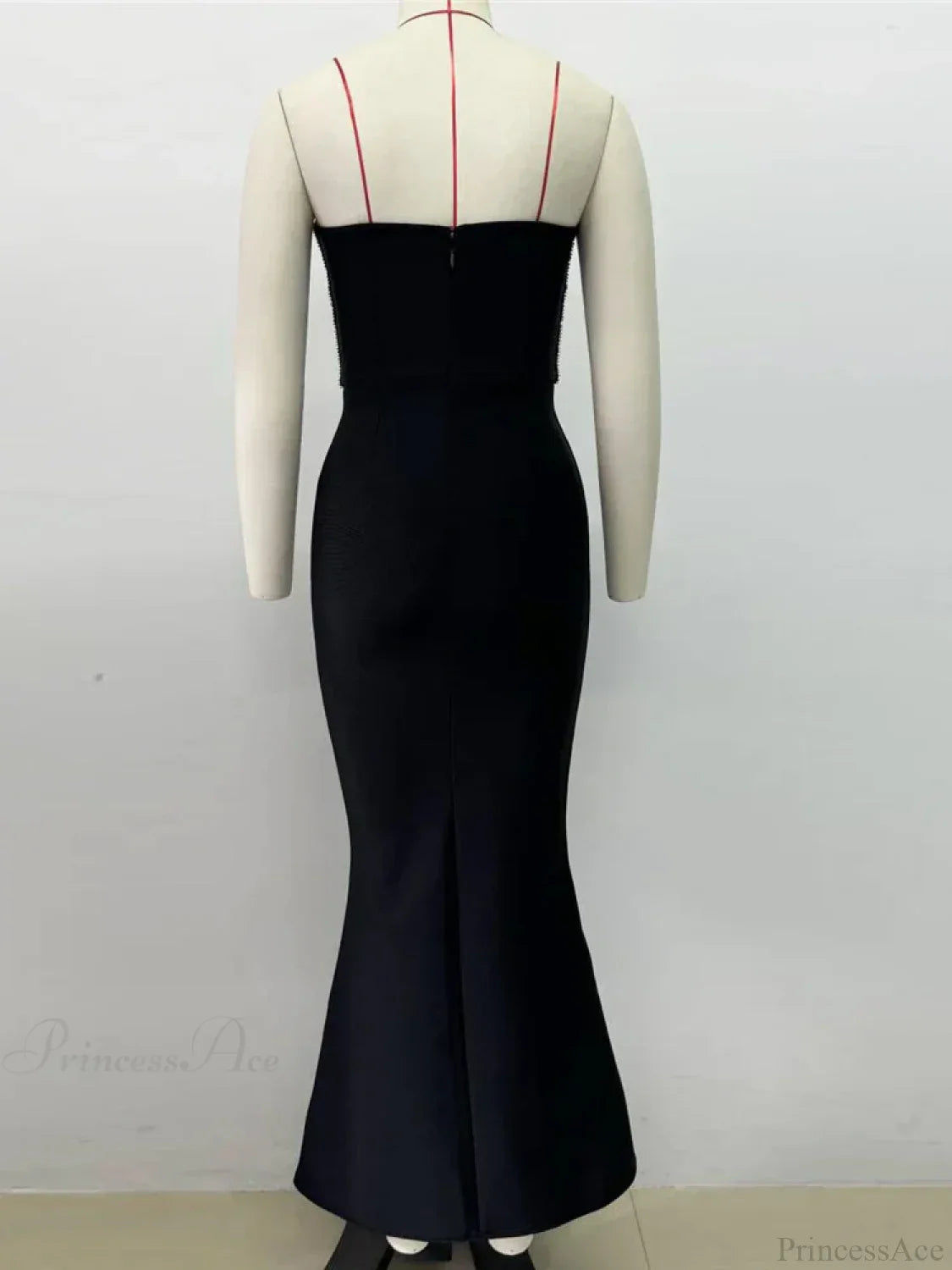Sexy Strapless Diamonds Chain Bandage Long Black Sleeveless Backless Crystal Party Dress