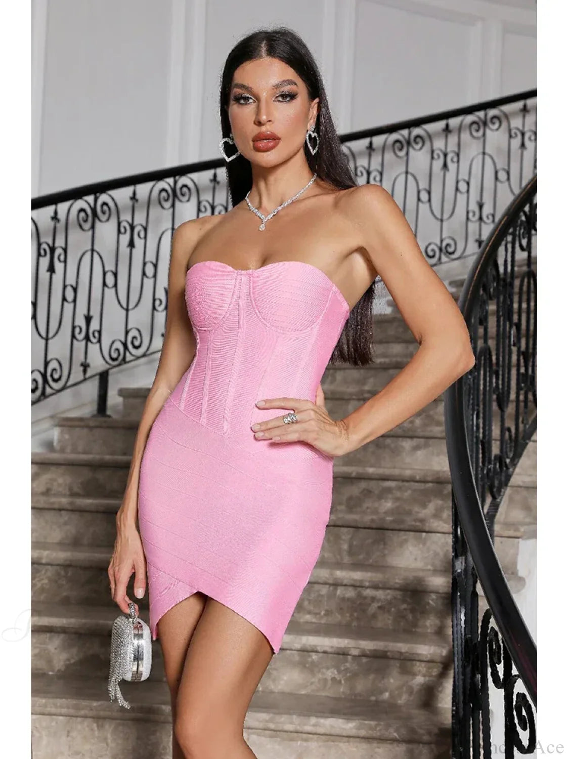 Sexy Strapless Mini Bandage Pink Sleeveless Backless Bodycon Party Dress