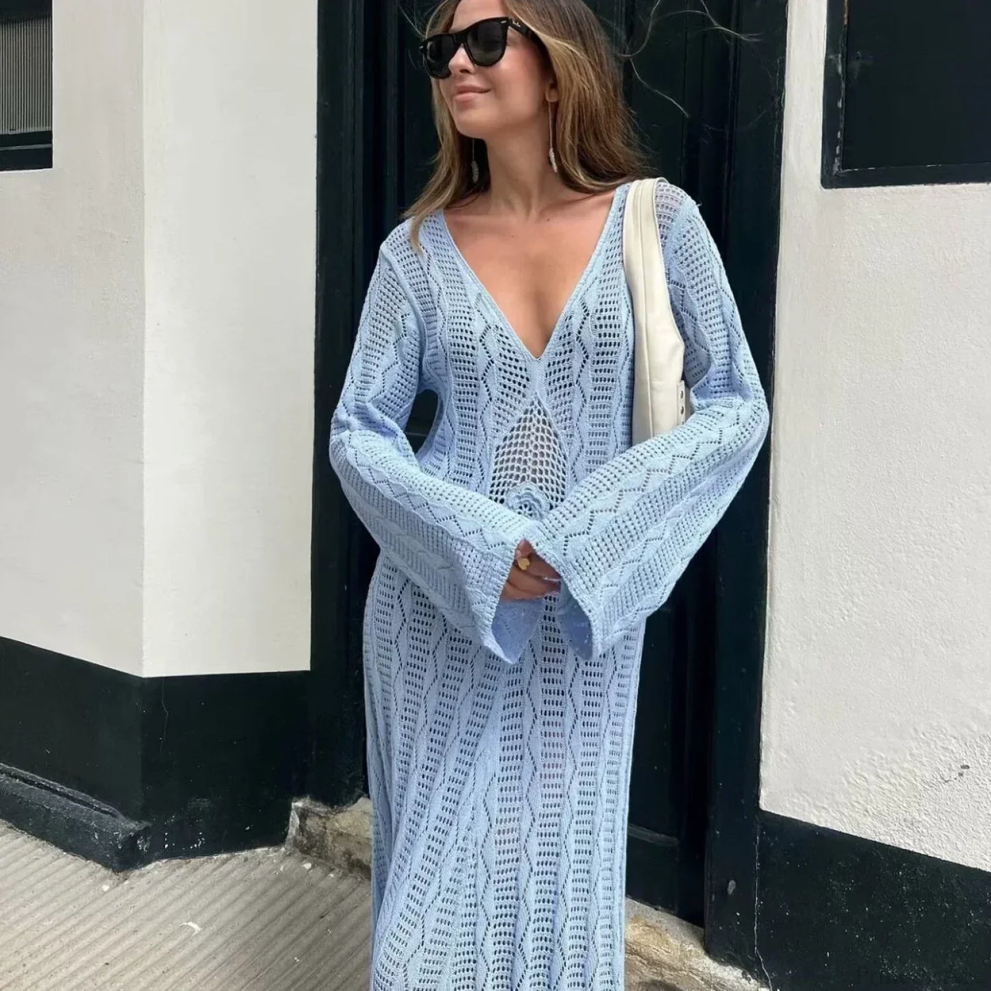 Sexy V Neck Crochet Boho Dress