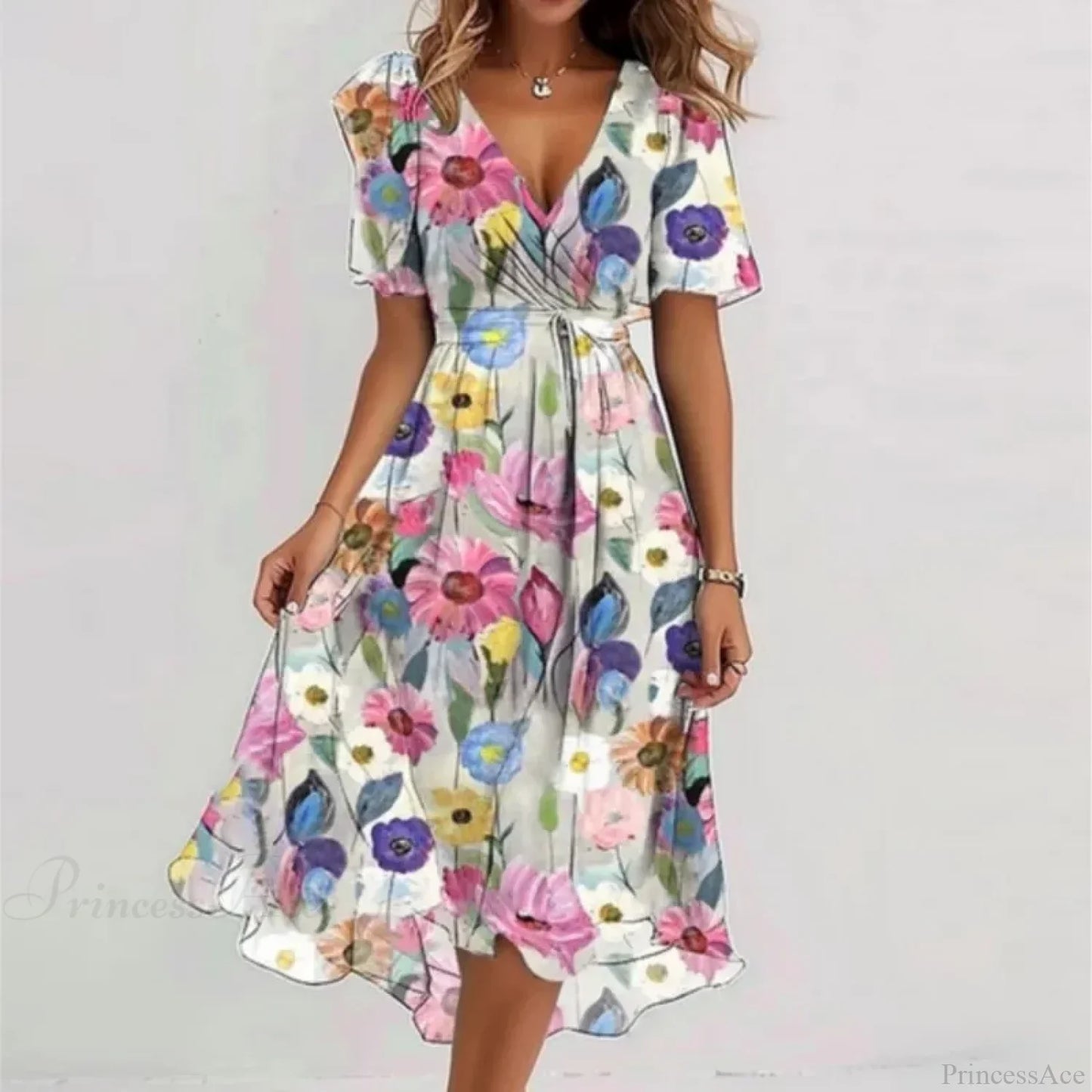 Sexy V-neck Floral Swing Dress