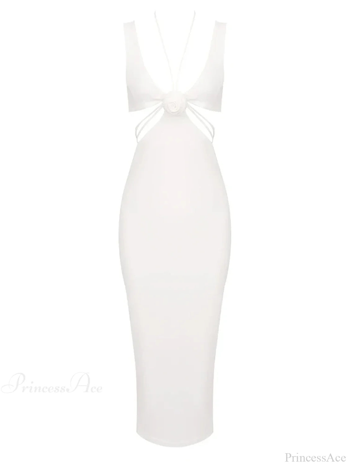 Sexy V Neck Flower Hollow Out Design Midi Dress Halter Party Dress