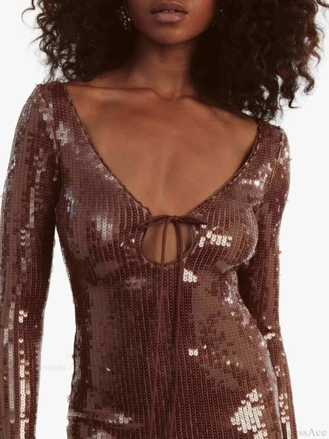 Sexy V Neck Long Sleeves Backless Sequin Mini Dress Women Party Dress