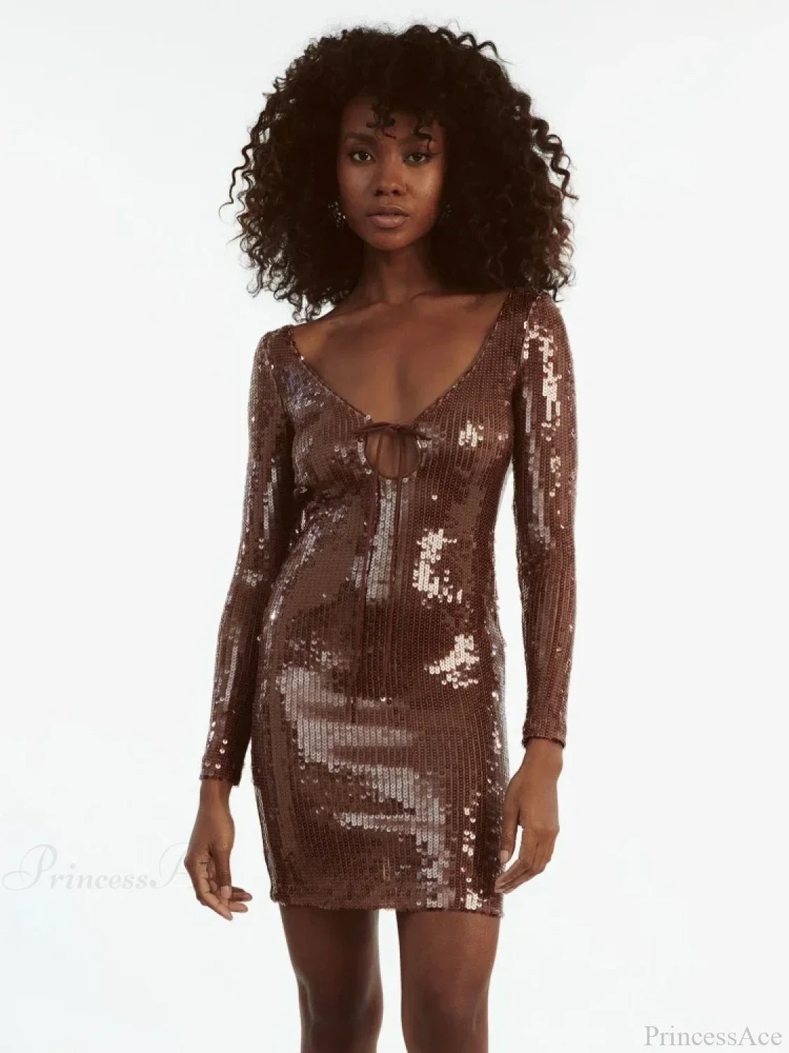 Sexy V Neck Long Sleeves Backless Sequin Mini Dress Women Party Dress
