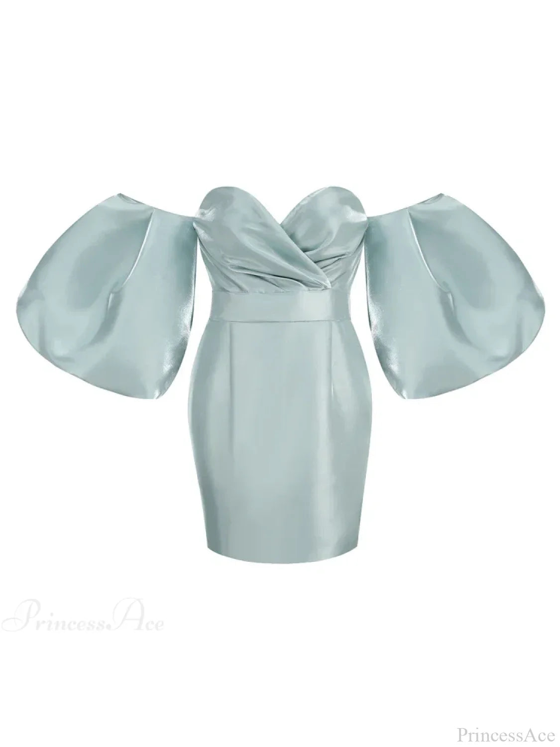 Sexy V-neck Strapless Puff Sleeve Satin Midi Off Shoulder Party Dress