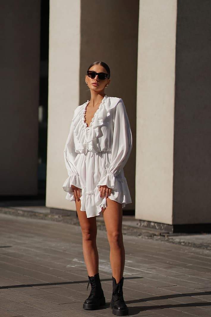 Ingrid® | V-Neck Ruffle Mini Dress