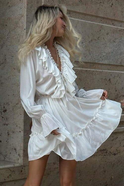 Ingrid® | V-Neck Ruffle Mini Dress