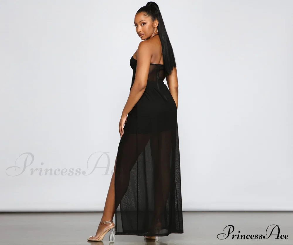 Sheer Appeal High Charming Slit Halter Dress