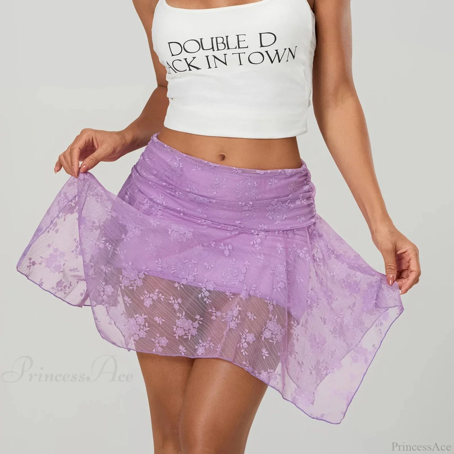 Sheer Asymmetric Frill Hem Skirt