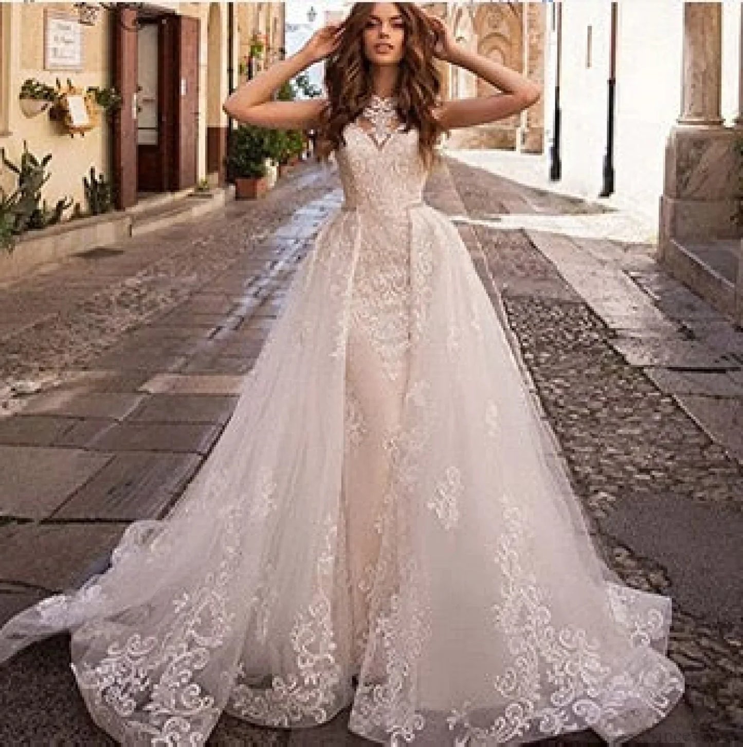 Sheer Tulle Mermaid Bridal Wedding Dress