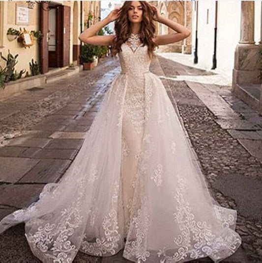 Sheer Tulle Mermaid Bridal Wedding Dress