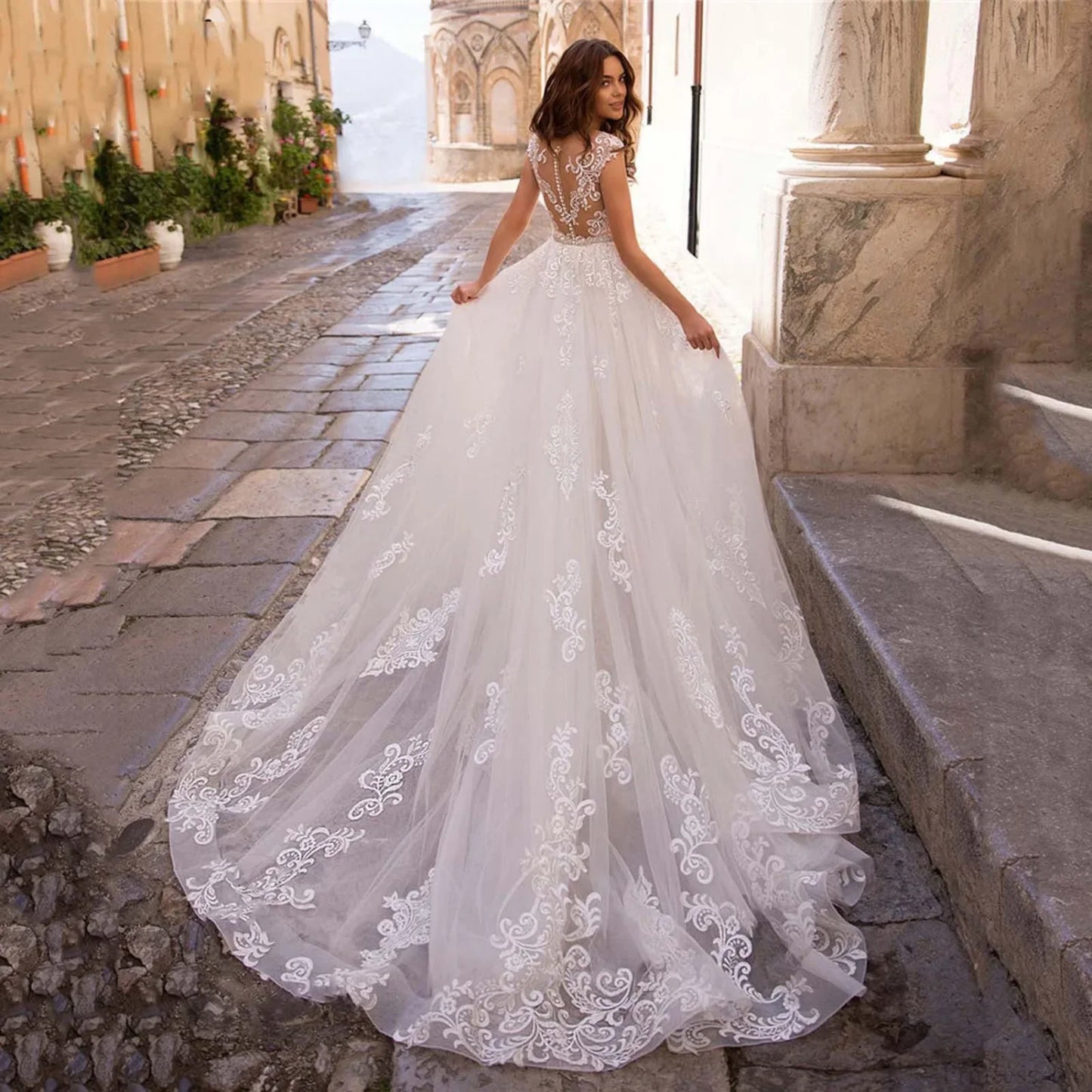 Sheer Tulle Mermaid Bridal Wedding Dress