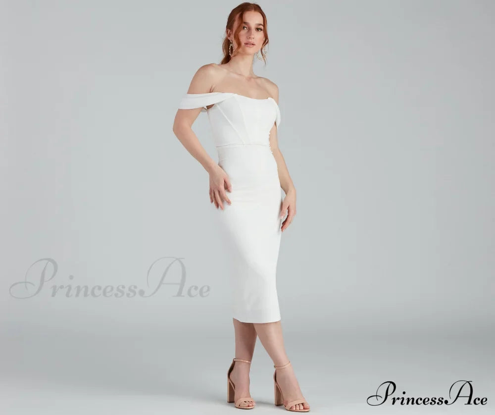 Sheila Crepe Corset Charming Midi Formal Dress