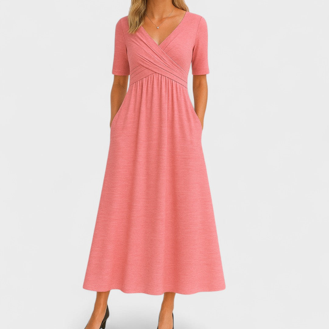 Sheryl | Women's V-Neck A-Line Midi Dress
