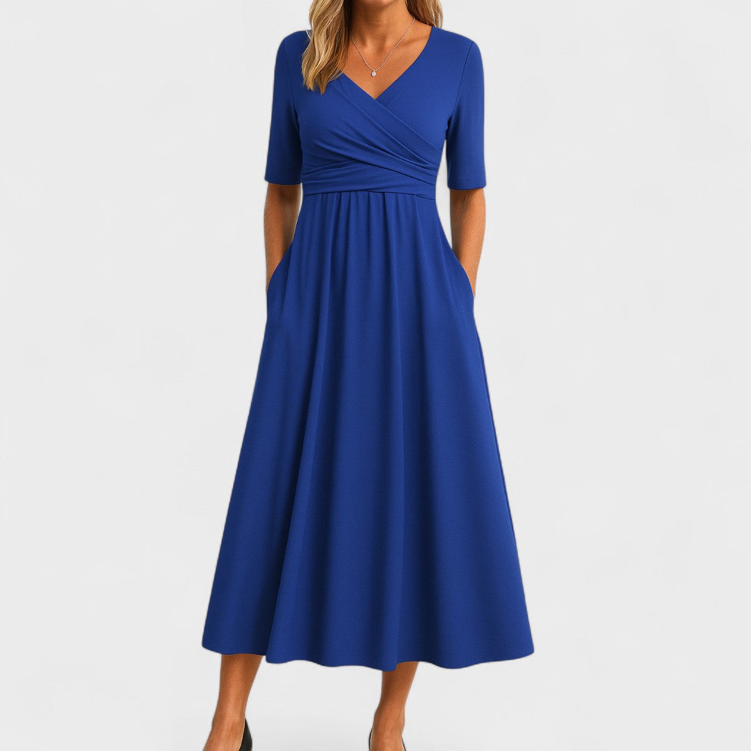 Sheryl | Women's V-Neck A-Line Midi Dress