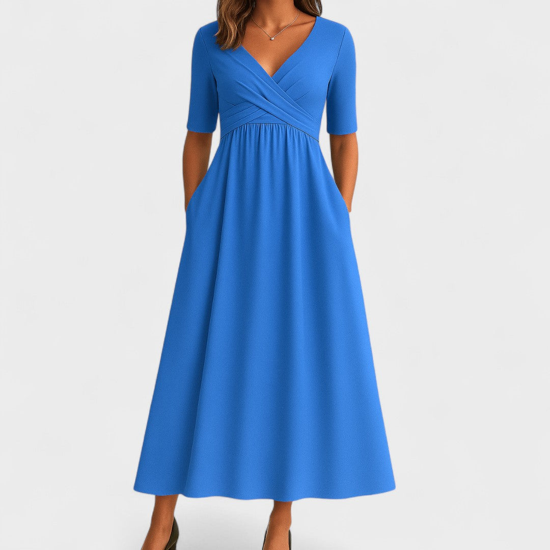 Sheryl | Women's V-Neck A-Line Midi Dress