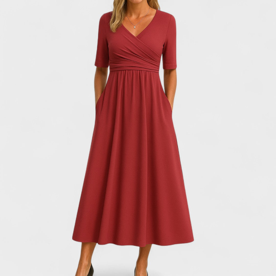 Sheryl | Women's V-Neck A-Line Midi Dress
