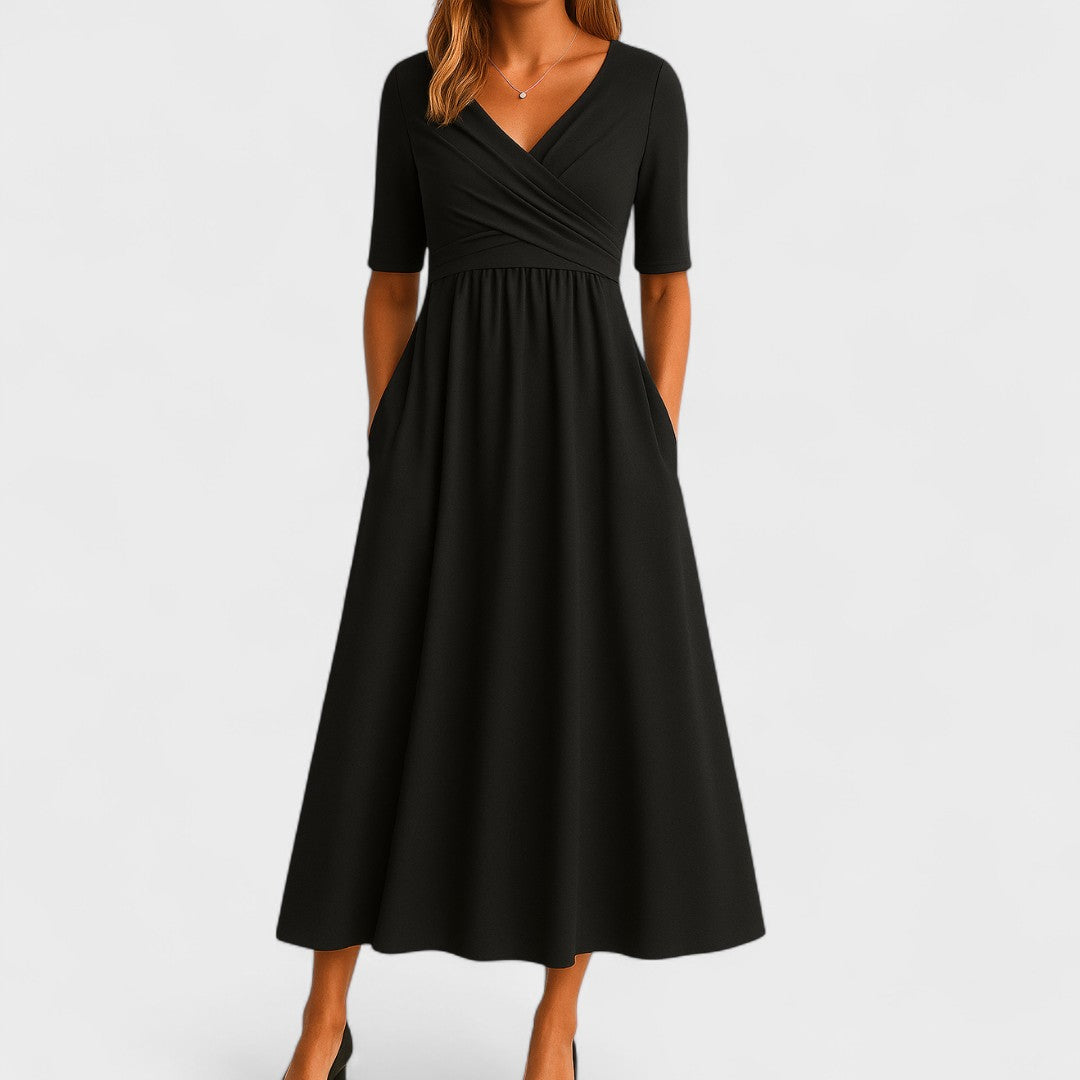 Sheryl | Women's V-Neck A-Line Midi Dress