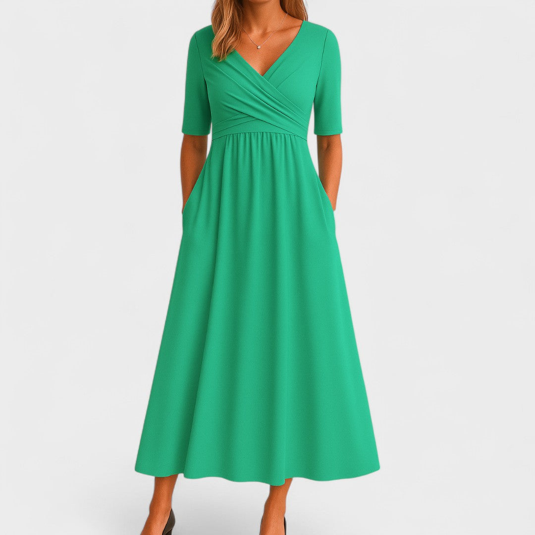 Sheryl | Women's V-Neck A-Line Midi Dress
