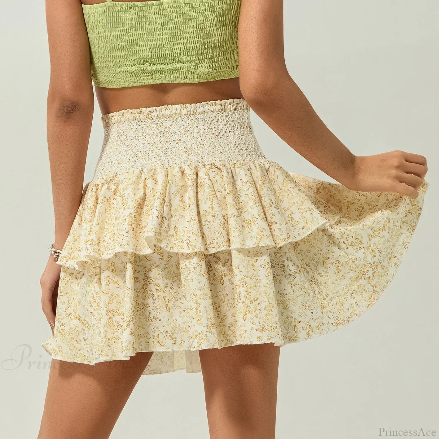 Shirred Floral Layered Ruffle Skirt