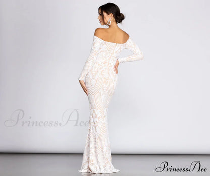 Sierra Sequin Off Charming The Shoulder Formal Dress