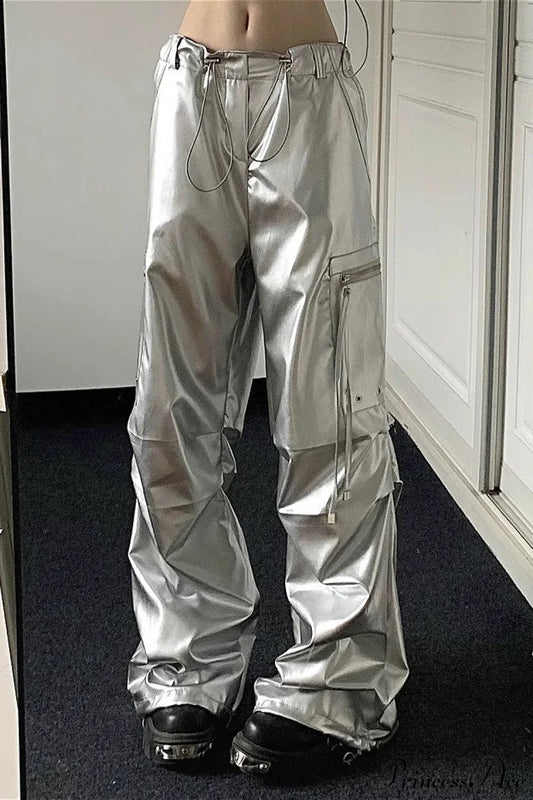 Silver Cuffed High Waist Cargo Pants