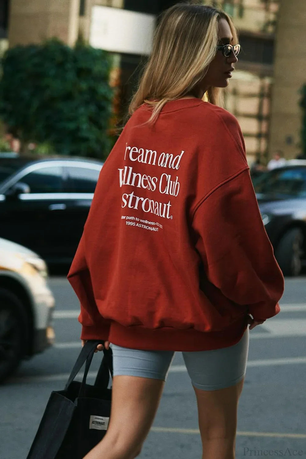 Simple Solid Color Letter Print Crew Loose Sweatshirt