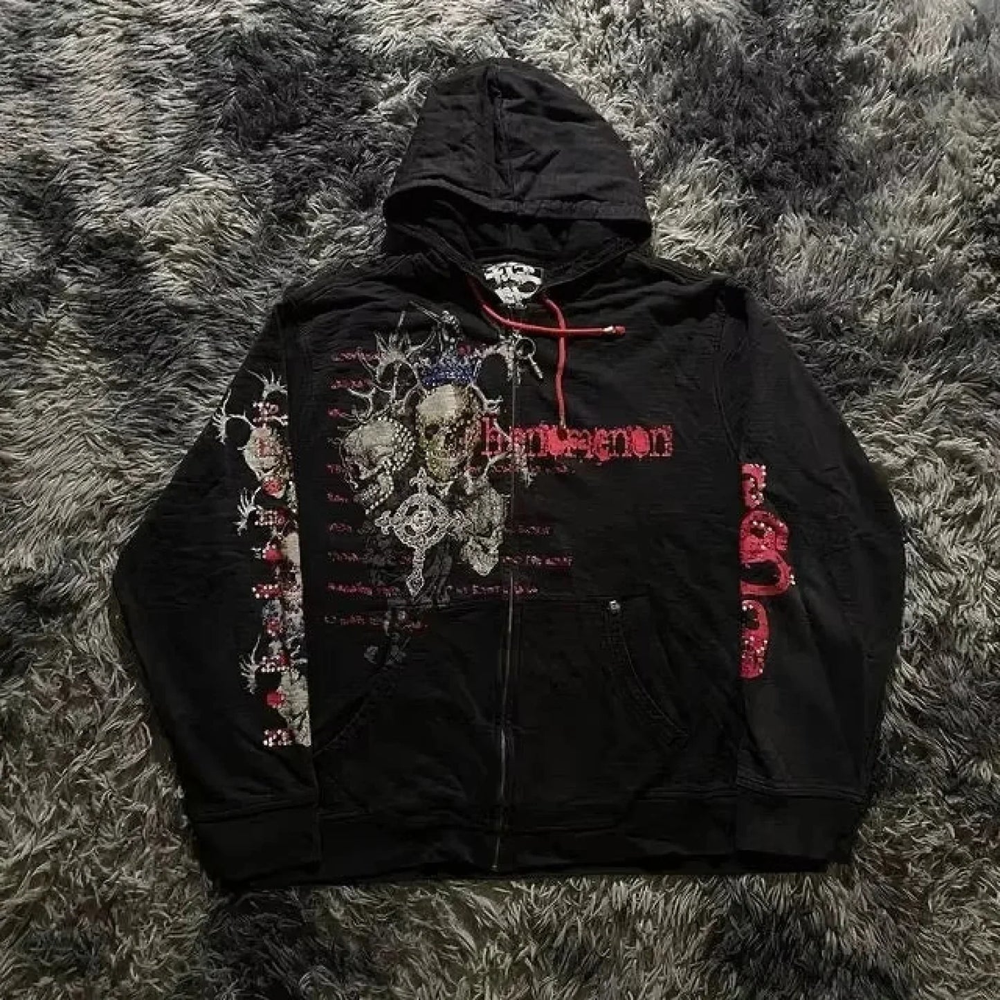 Skull Print Zipper Casual Hoodie