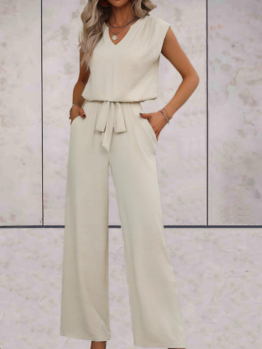 Erin® | Elegant V-Neck Sleeveless Blouse And Pants Set