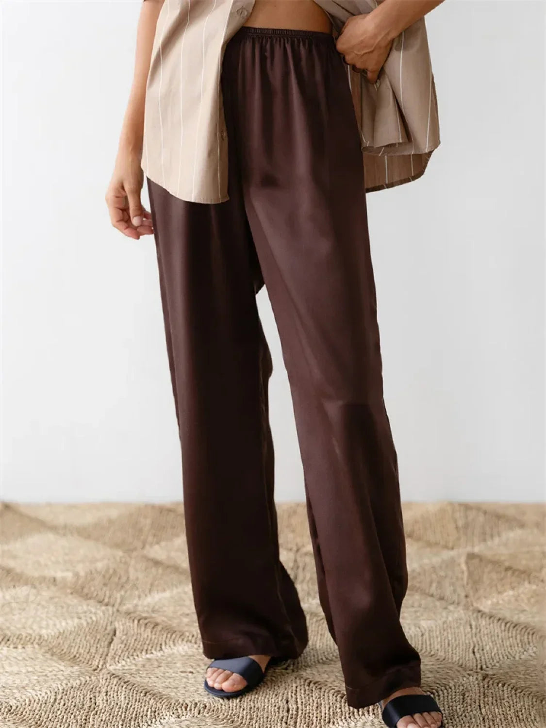 Solid Color Lounge Elastic Waist Pull-On Pant