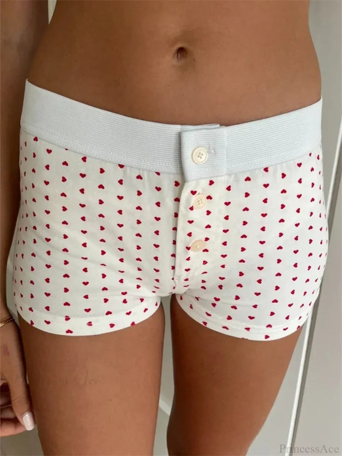 Solid Heart Print Elastic Short