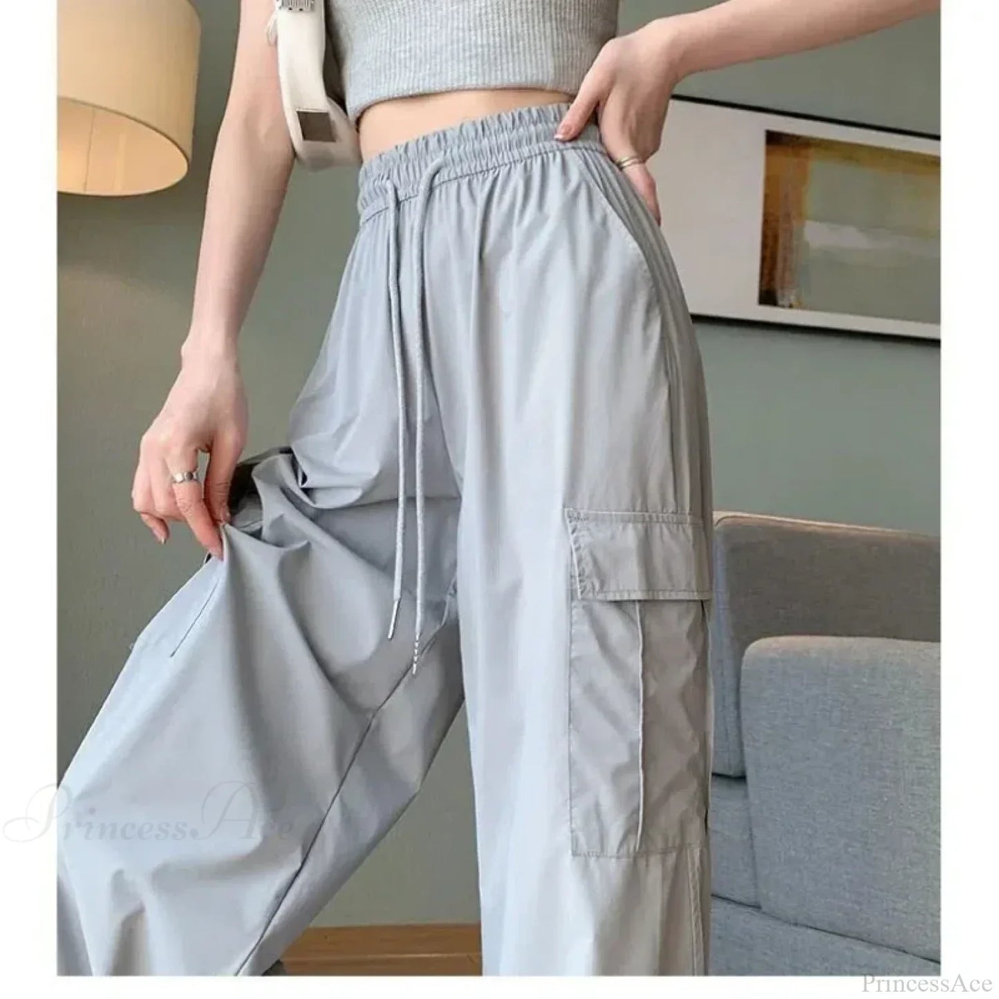 Solid High Waist Fashion Cargo Pants