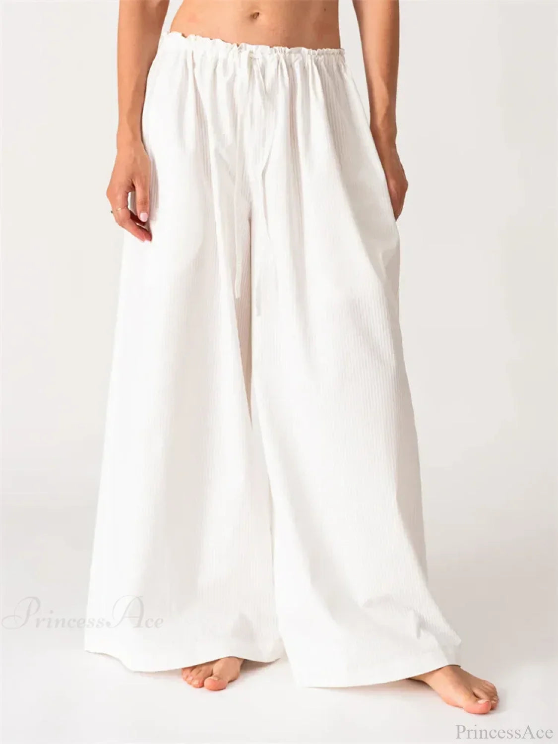 Solid/Striped Baggy Drawstring Casual Wide Pant