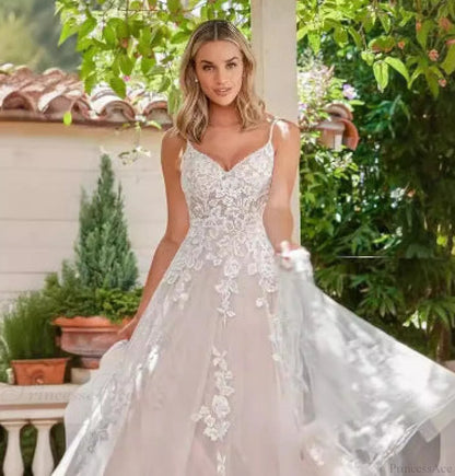 Spaghetti Strap Sheer Tail Wedding Dress