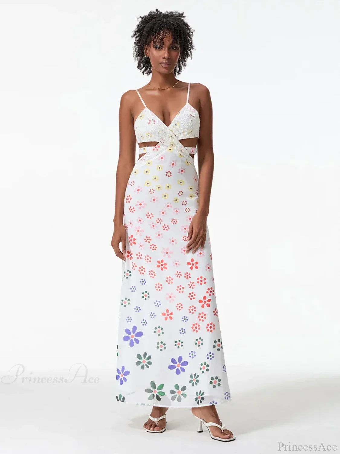 Spaghetti Straps Elegant Backless Bow Cross Floral Dress