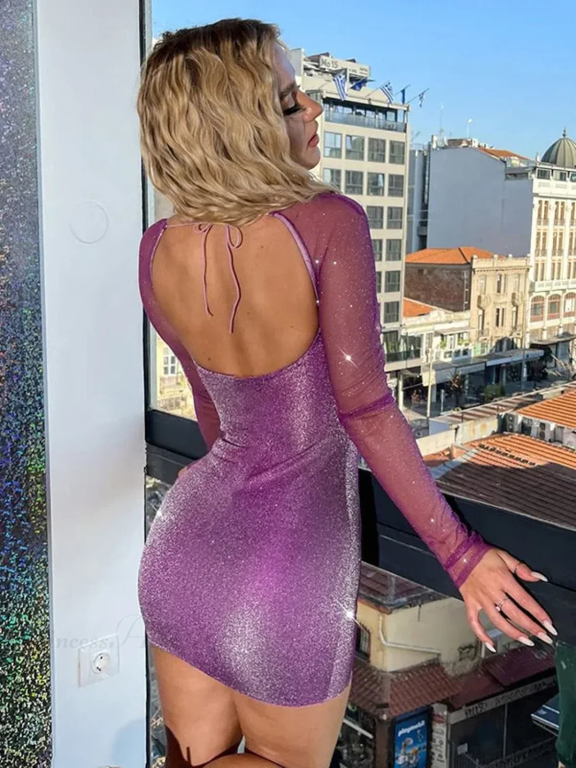 Sparkling Mesh Wrap Mini Dress