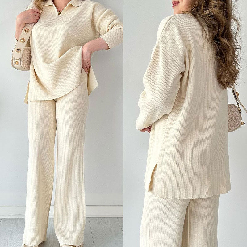 Olga | Casual two-piece suit with a V-neck and slit