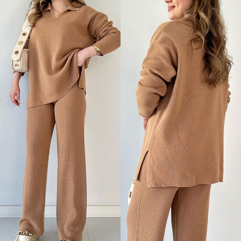 Olga | Casual two-piece suit with a V-neck and slit