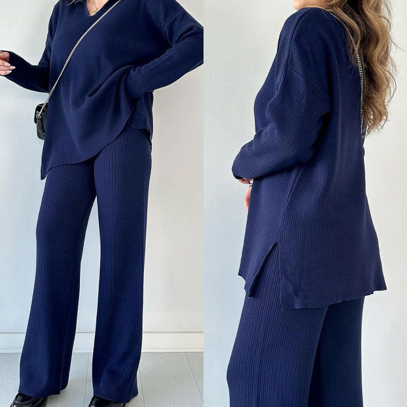 Olga | Casual two-piece suit with a V-neck and slit