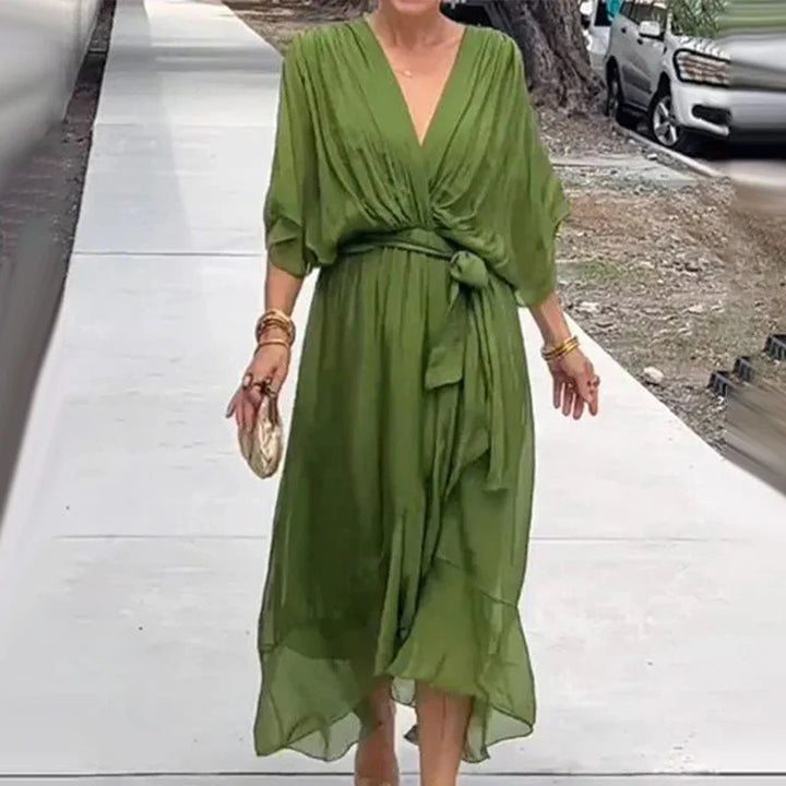 Natasha® | Midi Dress With V-Neckline And Loose Sleeves