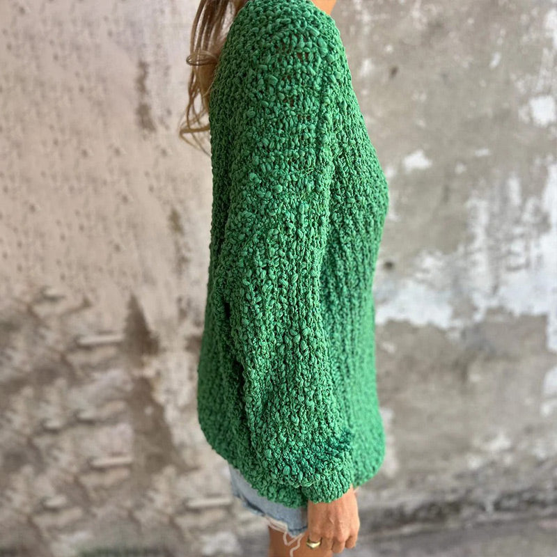 Carolin | Textured crochet sweater with long sleeves and a deep V-neck