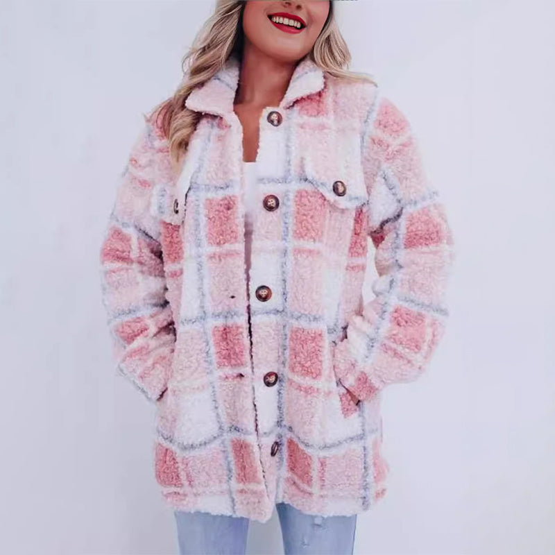 Carina® | Checked teddy jacket for women
