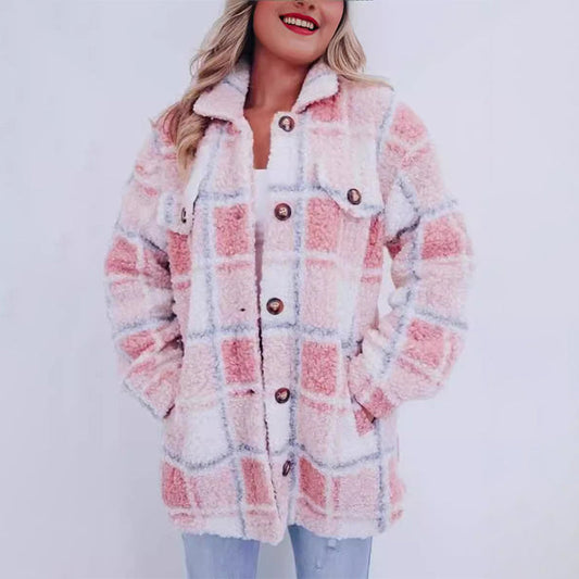 Carina® | Checked teddy jacket for women