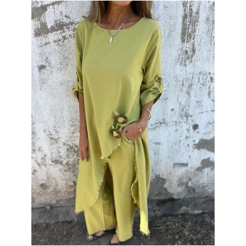 Salomé® | Elegant Cotton And Linen Two-Piece Suit