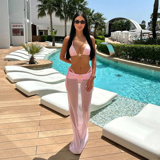 Starfish Skirt Cover Three Piece Swimsuit