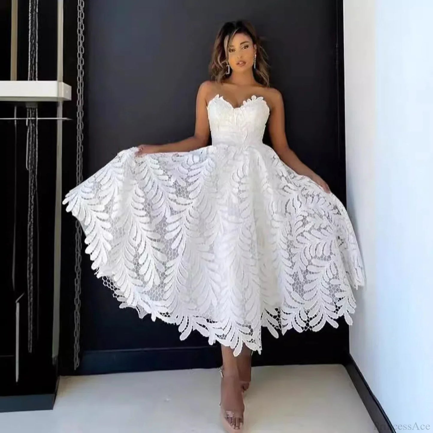 Strapless A-Line Lace Evening Wedding Dress