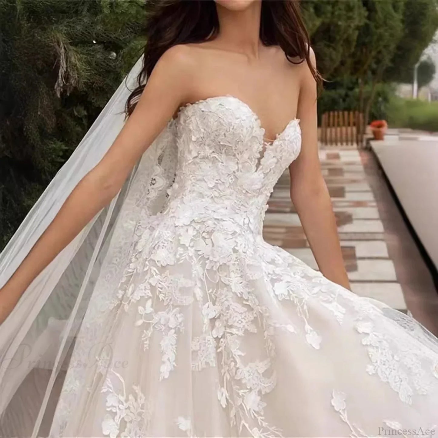 Strapless Lace Ball Gown Wedding Dress