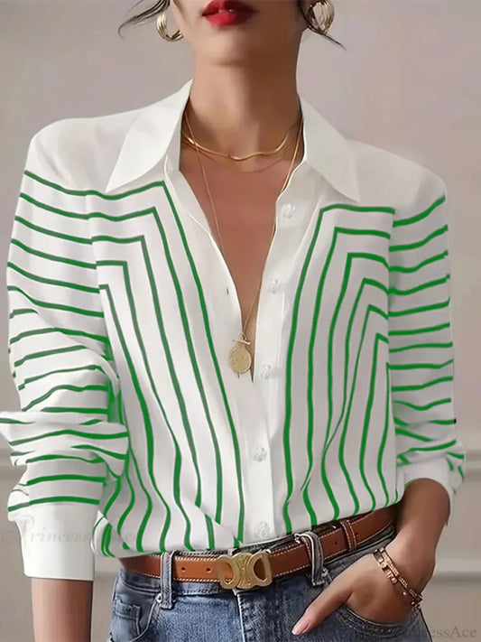 Stripe Printed O-neck Blouse Office Wear Blouse
