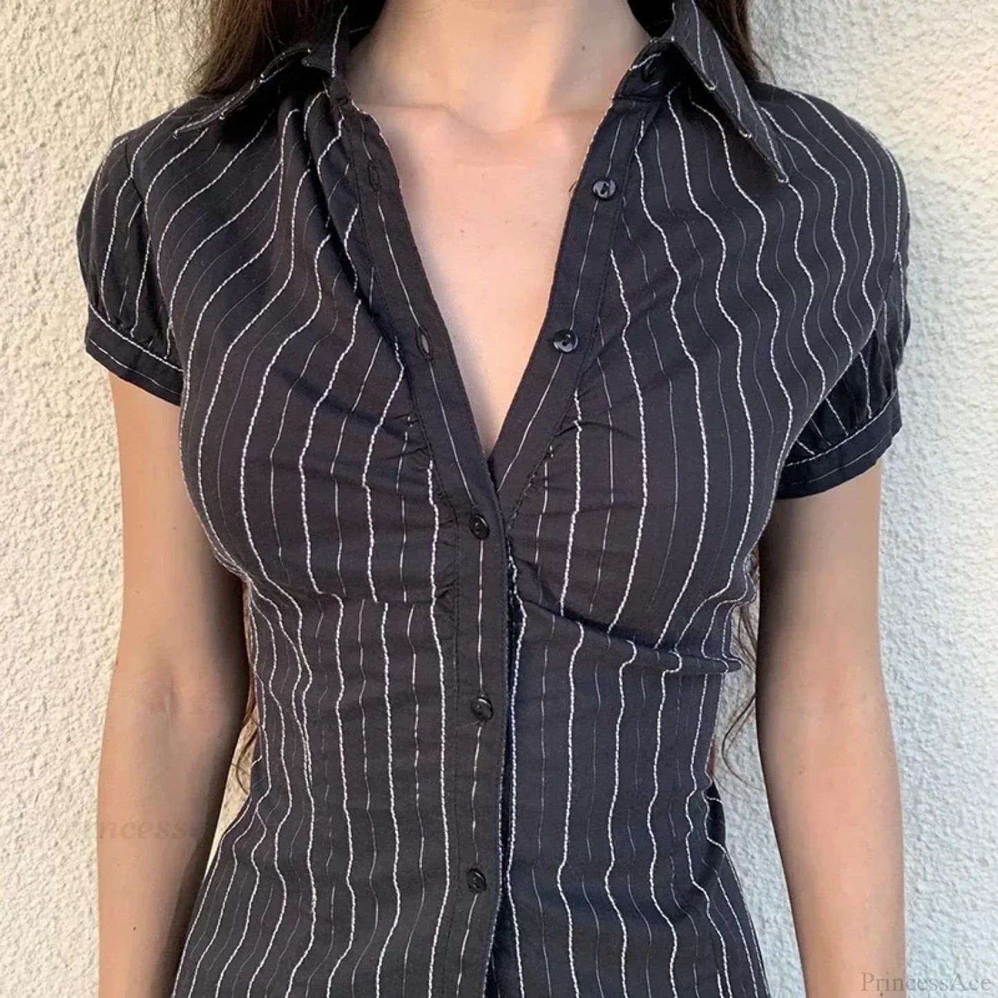 Striped Button-Up Collar Blouse